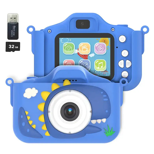 Appareil photo baleine bleu pour enfants avec étui en silicone et écran LCD