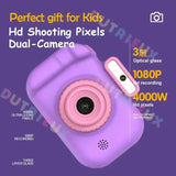 Appareil photo numérique violet pour enfants avec double objectif amusant