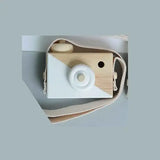 Appareil photo en bois pour enfant avec lentille blanche et sangle