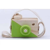 Appareil photo en bois enfant avec accents vert lime et sangle blanche