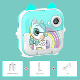 Appareil photo turquoise enfant avec design licorne et accents arc-en-ciel