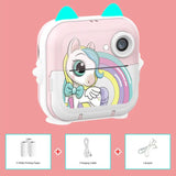 Appareil photo enfant rose avec design licorne et oreilles de chat turquoises