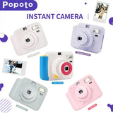 Appareil photo instantané couleur enfant Popoto en rose, blanc, gris et violet