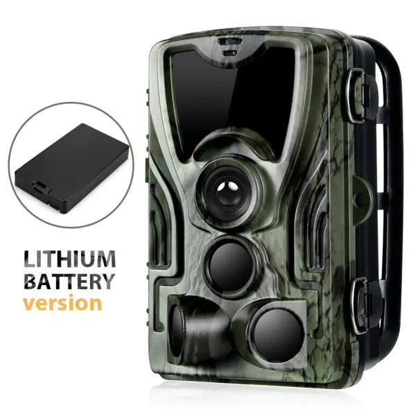 Caméra de chasse avec batterie lithium en boîtier vert camouflé