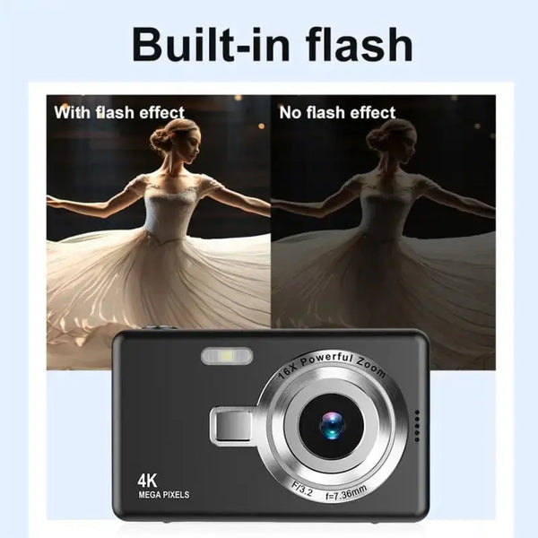 Caméra de voyage expert HD montrant l’effet du flash vs sans flash en photographie
