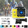 Caméra d’action étanche HD 1080p jaune avec accessoires de montage